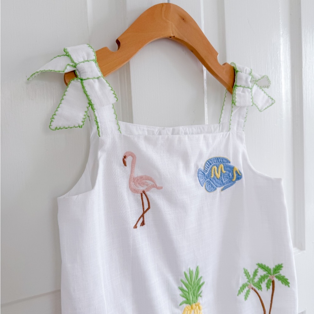Janie and Jack Embroidered Tropical embroidery Sundress with Tie Straps - Picture 2 of 9